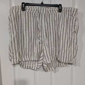 Old Navy Linen Blend Striped Tan and White Women's Shorts in Size XXL